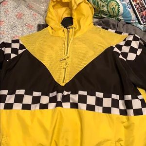 Yellow and checkered wind breaker